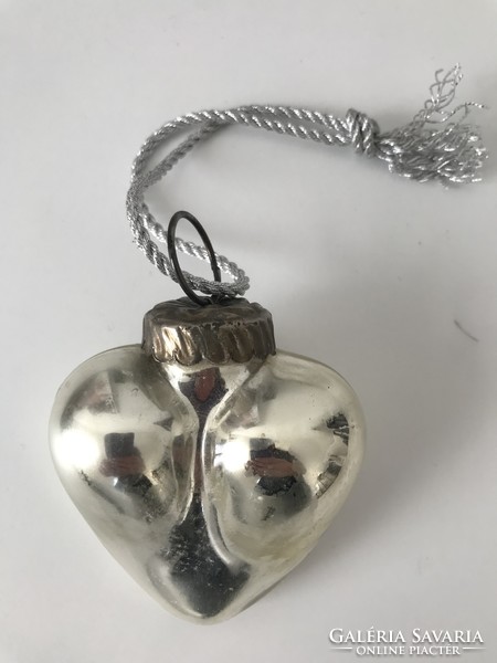 Old thick glass heart Christmas tree decoration