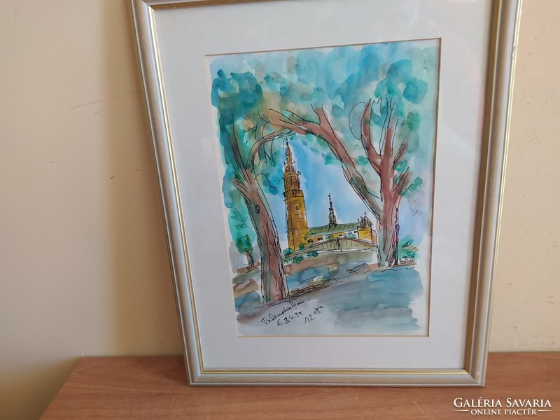 Beautiful watercolor painting signed with a 30x38 cm frame