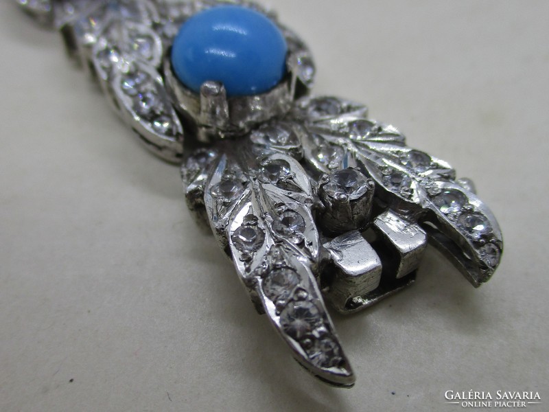 Beautiful old silver bracelet with turquoise porcelain stones and white tiny zirconia