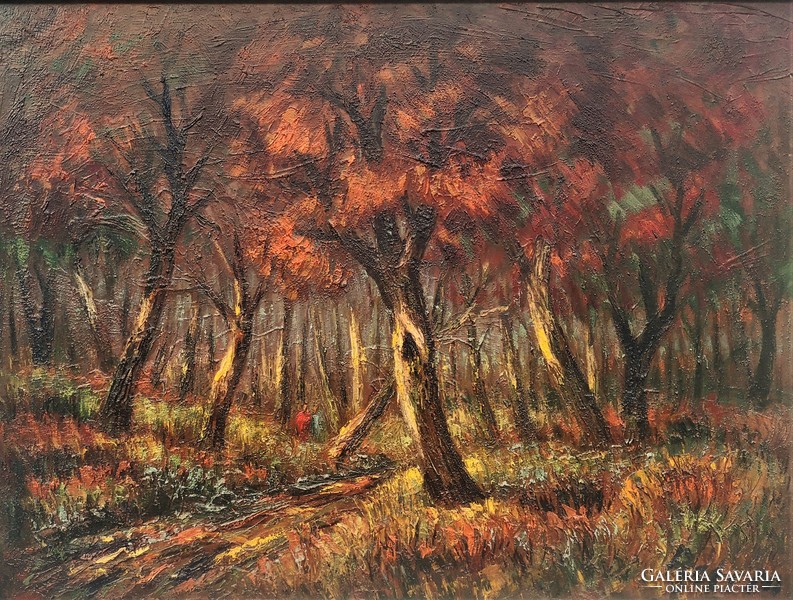 Réti Mátyás (1922 - 2002) Erdőben c festménye 90x70cm Eredeti Garanciával !