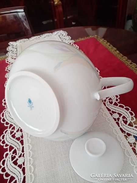 Régi ritka  szecessziós virág / írisz mintás  hollóházi  porcelán teás / kávés  kanna / kiöntő