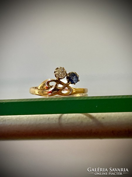 Gyémánt és kék Zafír 14K arany gyűrű ! Monumentális értékben