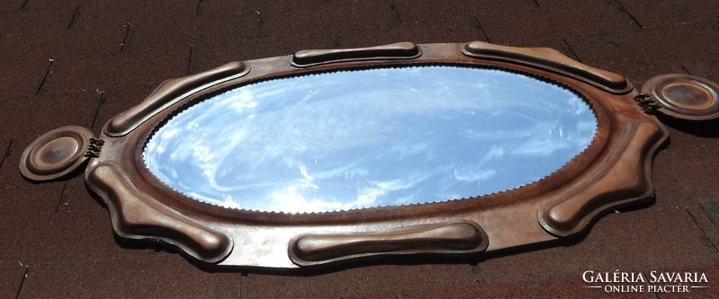 Giant wall mirror with leatherwork