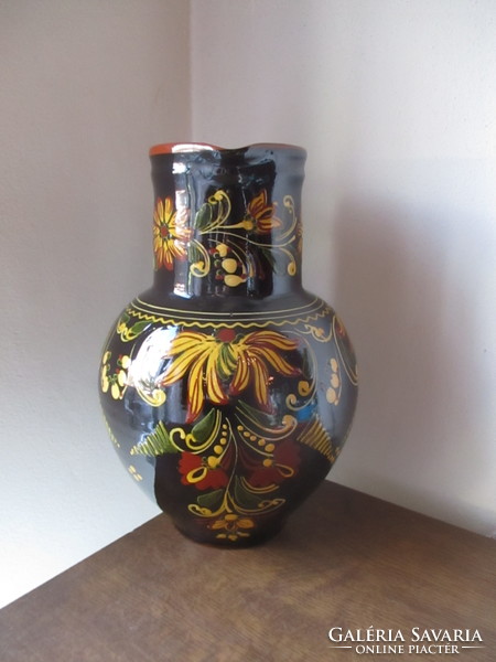 Fabulous hand-painted 26 cm high glazed jug with a rich pattern