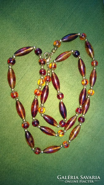 Decorative necklace with amber effect-77 cm
