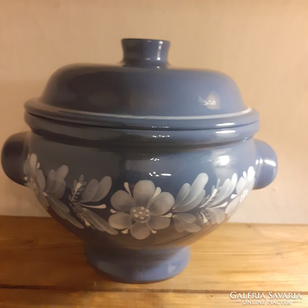 Beautiful blue and white hand-painted Hungarian ceramic soup bowl