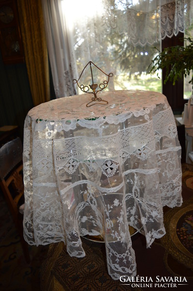 Tulle embroidered tablecloth with lace insert, / nun work / collection