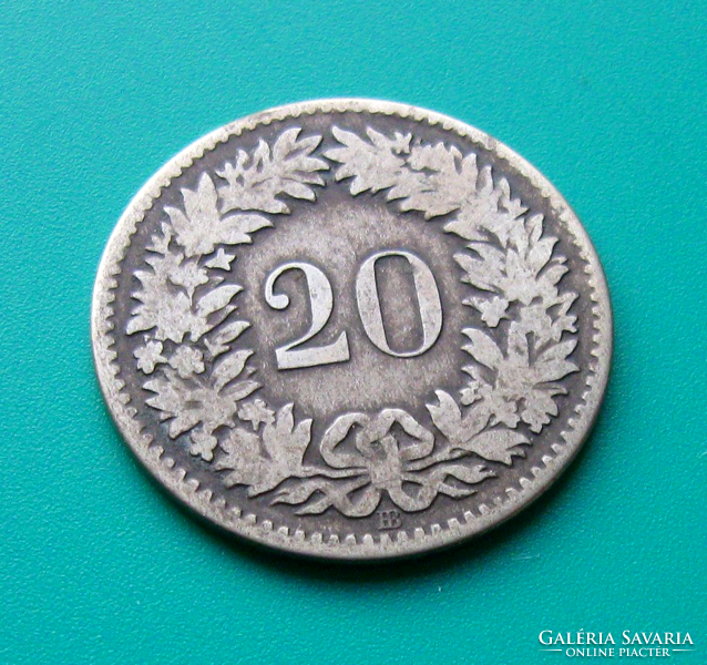 Svájc  - Ezüst 20 Rappen  - 1850 - "BB" – Strasbourg