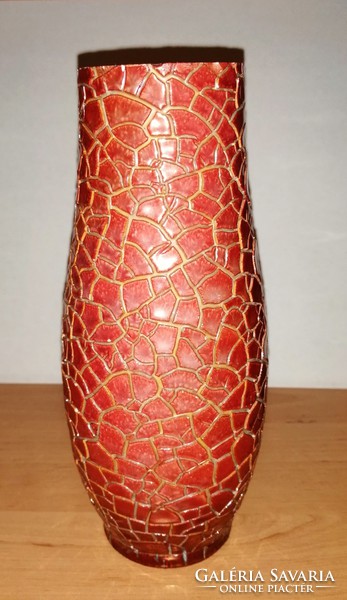 Zsolnay ökörvér repesztett mázas pajzs pecsétes váza 21 cm (2/d)
