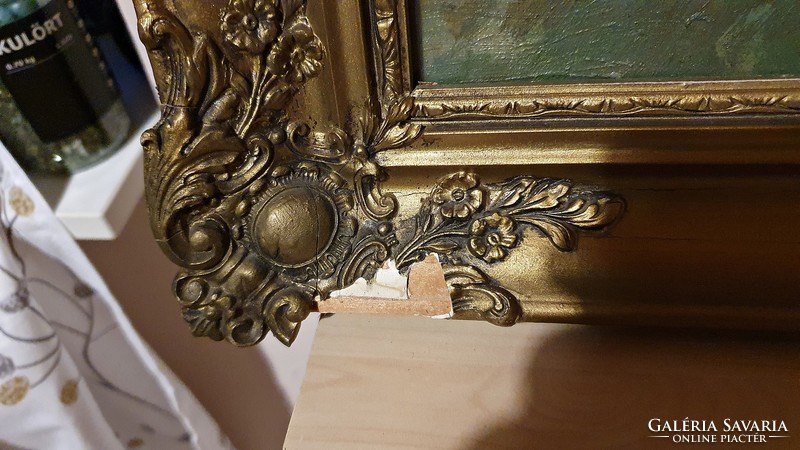 Igmándy-schranz emil: oil painting, old, damaged, blond frame. 61X 82 cm.