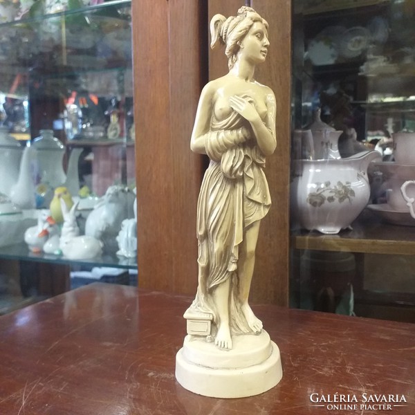 Alabaster, soapstone female nude, bone-colored figural sculpture. Marked.