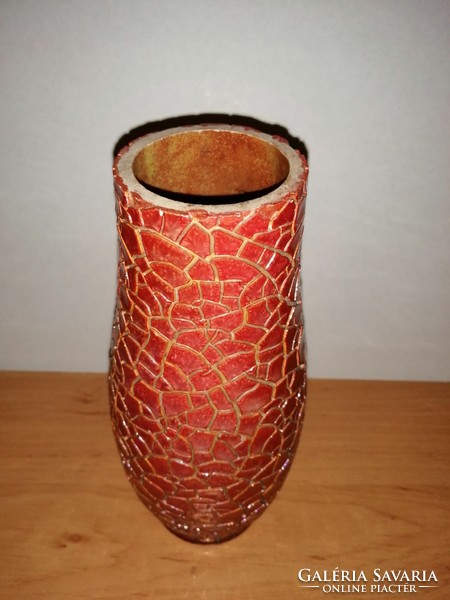 Zsolnay ökörvér repesztett mázas pajzs pecsétes váza 21 cm (2/d)