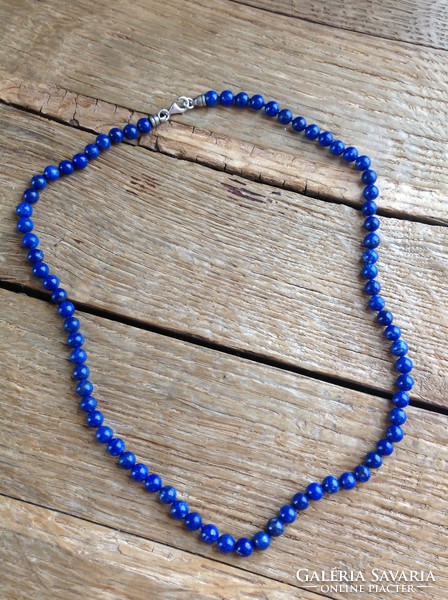 Lapis lazuli mineral beads with silver fittings