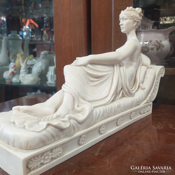 Pauline Bonaparte lying on a sofa as Venus Victri nude alabaster, soapstone figural sculpture. Marked.