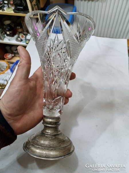 Old silver crystal vase with base