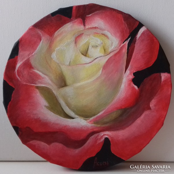 Rose with red wind painting - round still life
