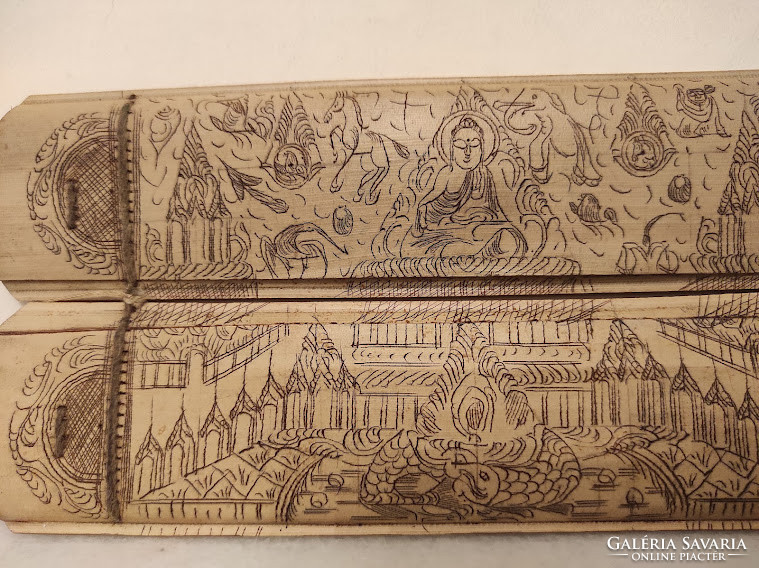 Antique Thailand Buddha Buddhist Bamboo Double Tablet Book 5150
