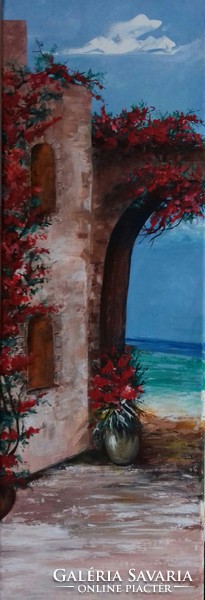 Painting of a Mediterranean Street Scene - 3-Part Landscape