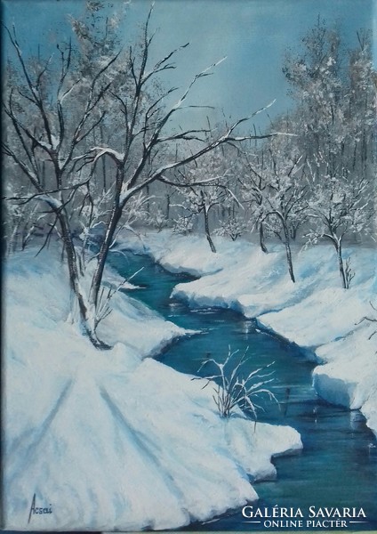 Winter river painting - landscape