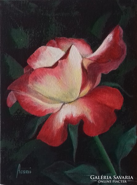 Rózsaszál 3. című festmény - csendélet