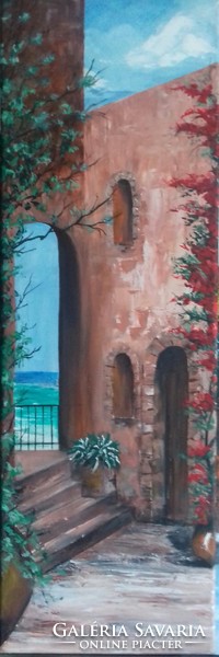 Painting of a Mediterranean Street Scene - 3-Part Landscape