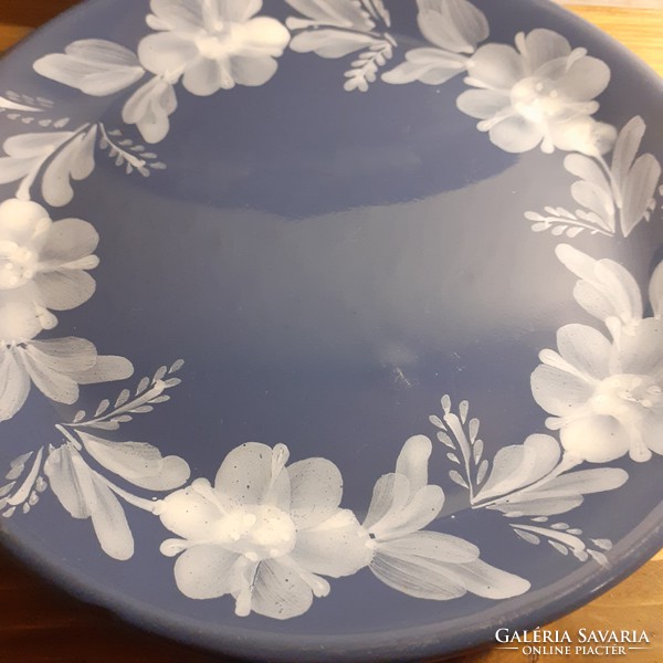 Szép, kék-fehér színű magyar mázas kerámia  tányér