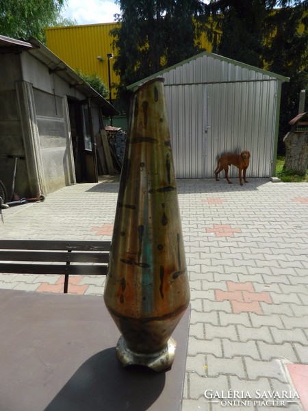Applied enamel metal floor vase - large vase