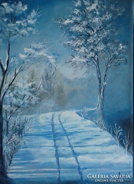 Téli út című festmény - Tájkép