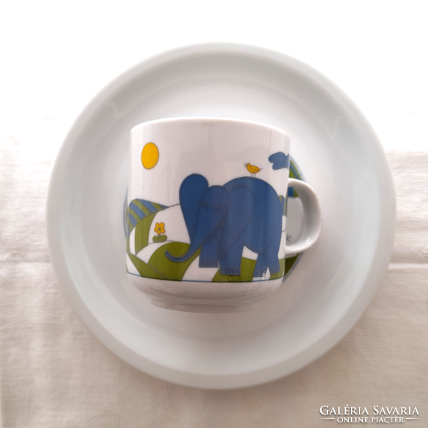 Lowland porcelain elephant patterned children's plate + mug