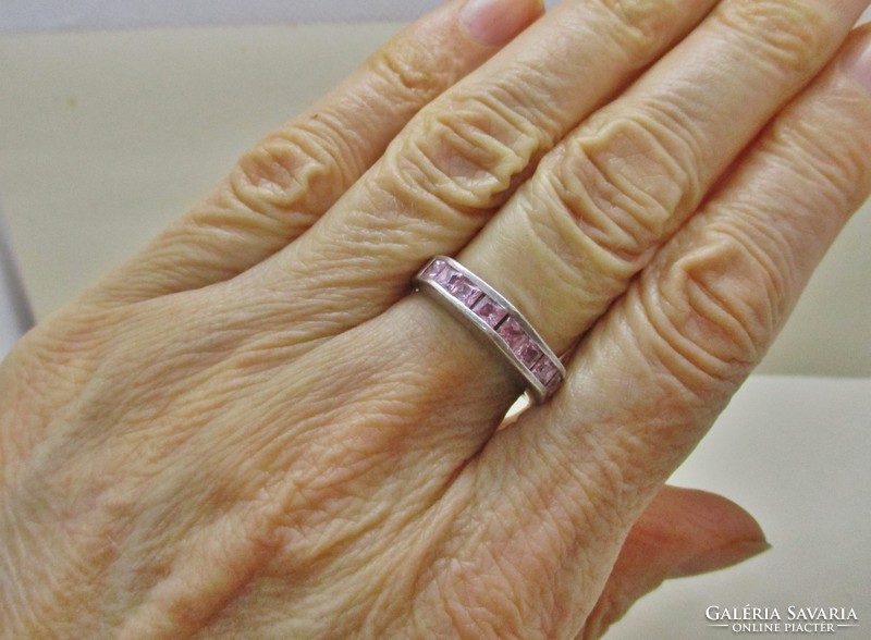 Beautiful art deco shaped pink stone silver ring