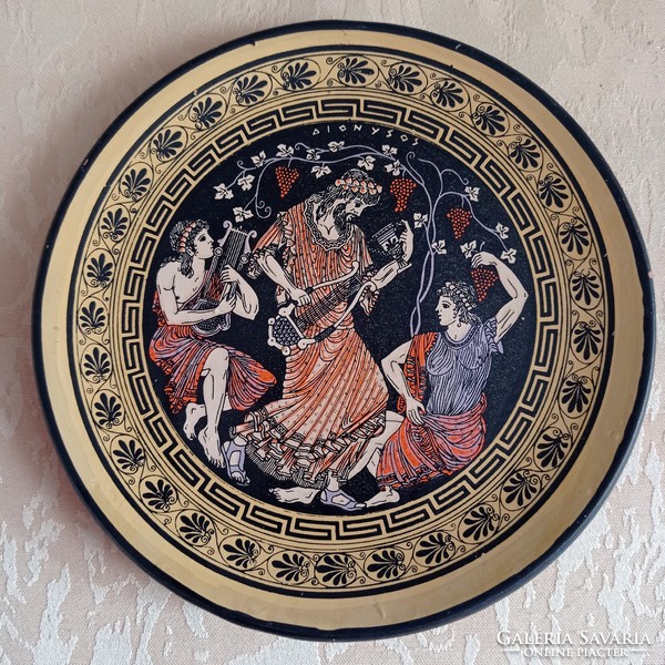 Görög festett kerámia tál/falitál, 15,5 cm átmérőjű