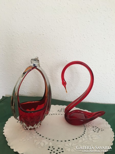 Red glass swan and basket