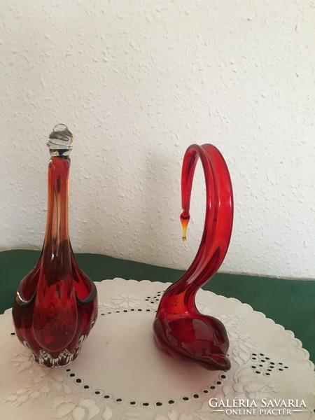 Red glass swan and basket