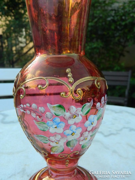 Purple hand painted Biedermeier glass vase