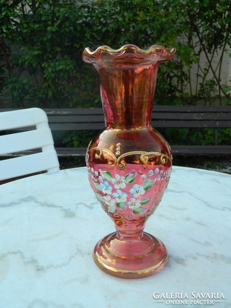 Purple hand painted Biedermeier glass vase