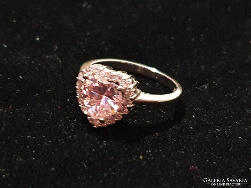 Pink zirconia silver ring size 8! 3Karát!