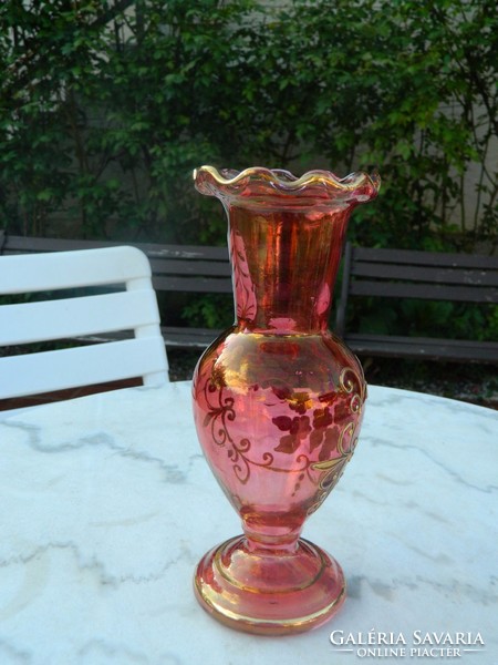 Purple hand painted Biedermeier glass vase