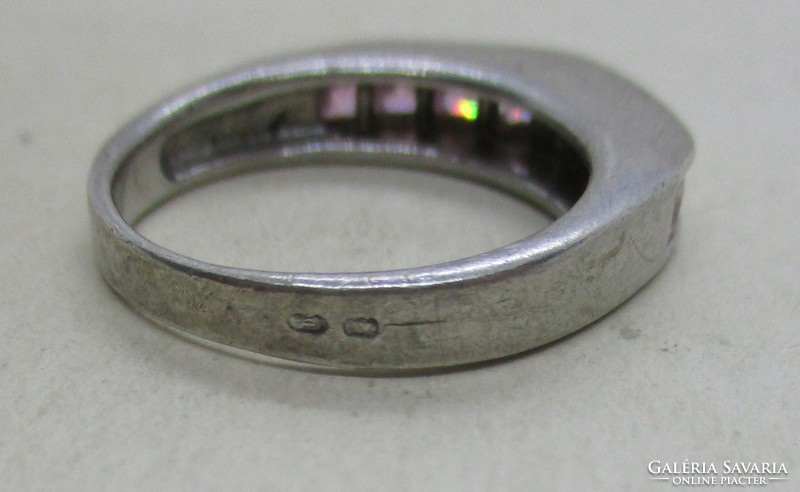Beautiful art deco shaped pink stone silver ring