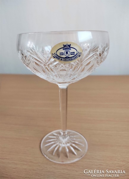 Gyönyörű cseh ólomkristály pezsgős pohárkészlet kristály tálcával