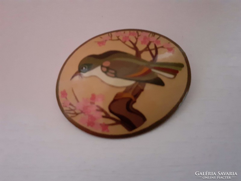 Beautiful condition marked hand painted wooden brooch badge
