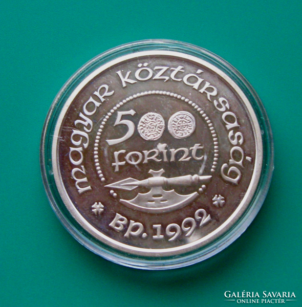1992 - Silver 500 ft - ag900 - in memory of Saint László - pp - patinated - in capsule + description!