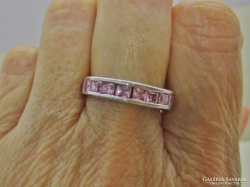 Gyönyörű art deco formájú rózsaszín köves  ezüstgyűrű