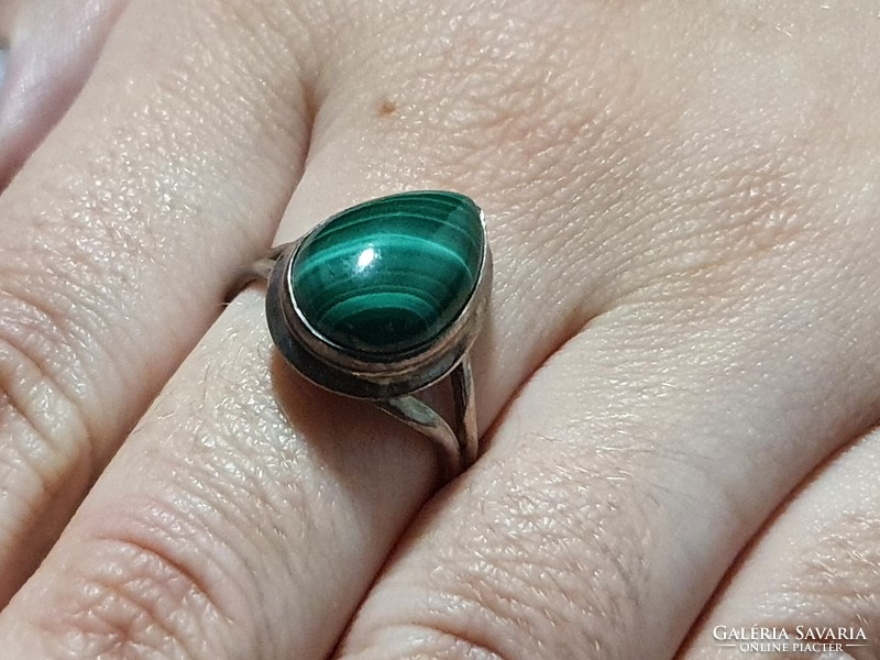 Genuine malachite silver ring size 8!