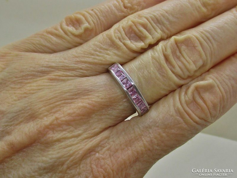 Beautiful art deco shaped pink stone silver ring