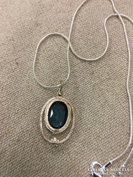 Israeli silver necklace with dark blue zirconia stone