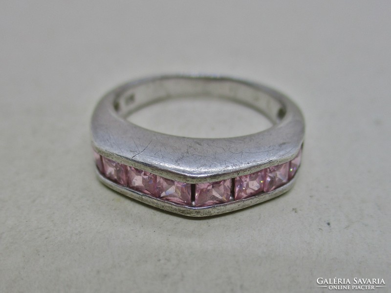 Beautiful art deco shaped pink stone silver ring