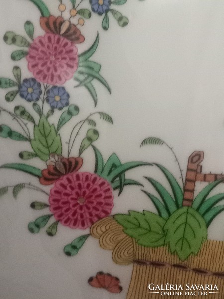 Meseszép Gyűjtői Herendi Jubileumi Színes Indiai virágkosár mintás levél alakú kínáló