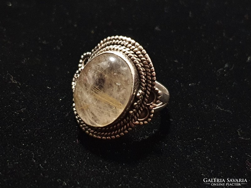 Gold rutile quartz silver ring size 8! 10Karat!