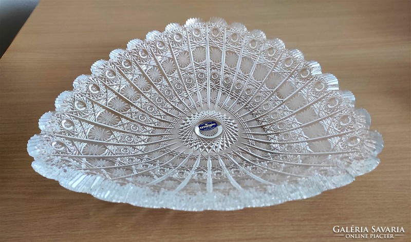 Indescribably beautiful, hand-polished, triangular Czech crystal serving bowl with bonbon holder