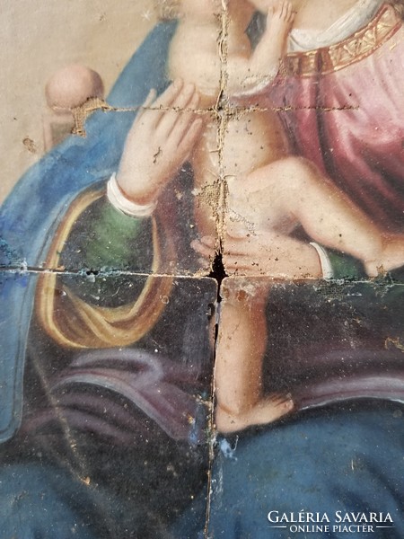 Két oldalas olaj vászon festmény Szűz Mária Jézussal